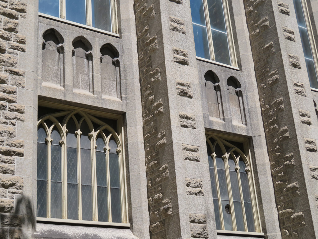 Window and relief details in south face.